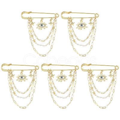 5Pcs Rhinestone Eye & Alloy Star Charms Safety Pin Brooch JEWB-CJ0003-44-1