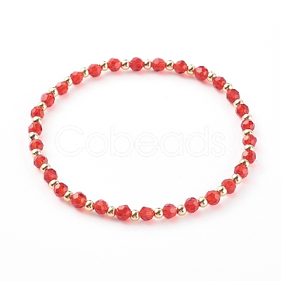 Glass & Brass Stretch Beaded Bracelets Sets BJEW-JB06151-1