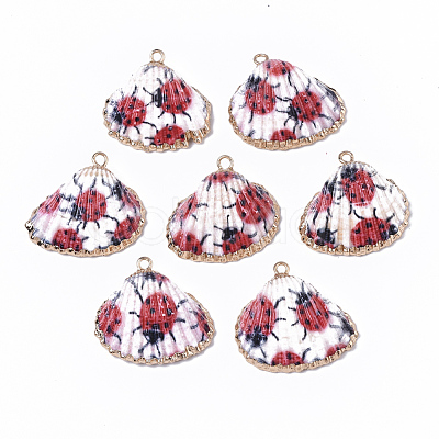 Electroplate Printed Natural Scallop Shell Pendants SSHEL-R047-04-A07-1