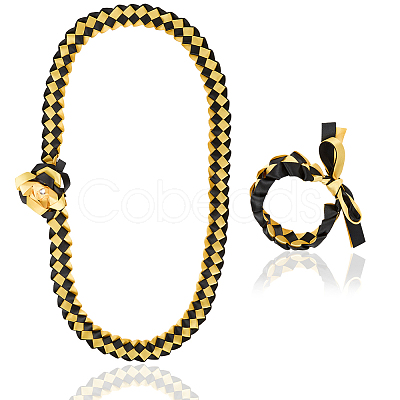 Polyester Graduation Honor Ribbon & Braided Bracelets & Brooch Sets AJEW-WH20816-001A-1