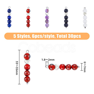 6 Set 5 Styles Natural Mixed Gemstone Pendants FIND-FH0005-66-1
