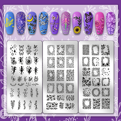 3Pcs Plastic Nail Art Image Templates AJEW-PH0006-64-1