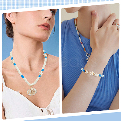 Ocean Theme DIY Disc/Flat Round Polymer Clay Beads & Alloy Enamel Charm Stretch Bracelets Making Kits DIY-SP0003-40-1