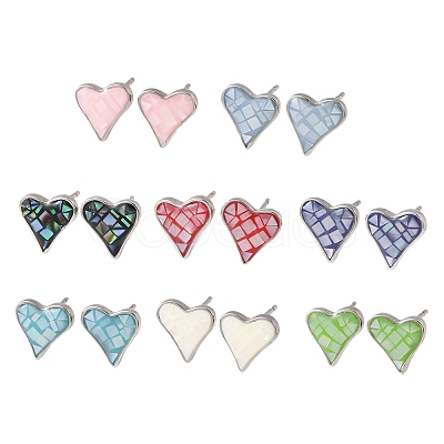 Brass Enamel Heart Stud Earrings EJEW-I322-08P-1