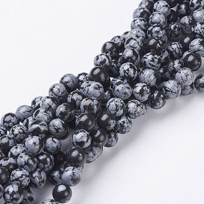 Natural Snowflake Obsidian Beads Strands GSR6mmC009-1