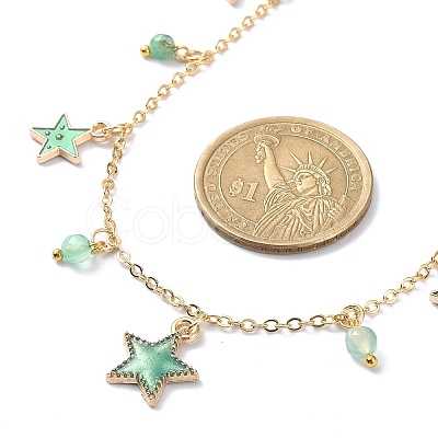 Natural Agate Round & Alloy Enamel Star Charms Bib Necklace with 304 Stainless Steel Chains NJEW-JN04404-02-1