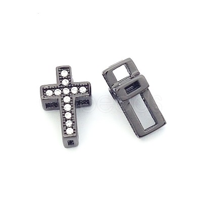 Fashionable Hollow Cross Brass Micro Pave Cubic Zirconia Beads ZIRC-N002-80B-1