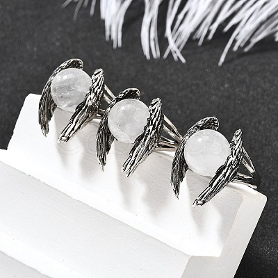 Natural Quartz Crystal Wings Adjustable Rings RJEW-K241-04AS-07-1