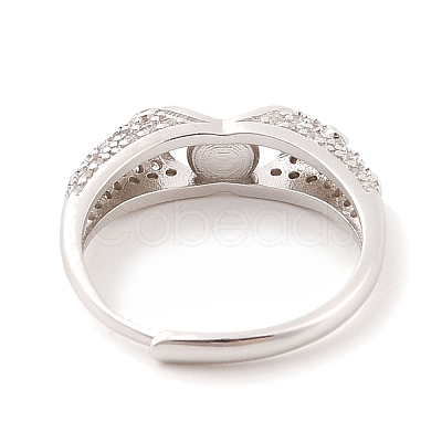 925 Sterling Silver Micro Pave Cubic Zirconia Design Ring Mounts Fittings with Pearl Seat STER-B003-13P-1