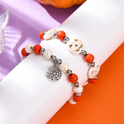 2Pcs Glass & Synthetic Turquoise Beads Stretch Bracelets BJEW-JB12483-04-1