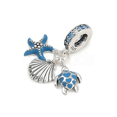 925 Sterling Silver Indicolite Rhinestone European Dangle Charms KK-P324-10P-1