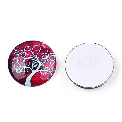 Half Round/Dome Tree Pattern Glass Flatback Cabochons for DIY Projects GGLA-Q037-25mm-M28-04-1