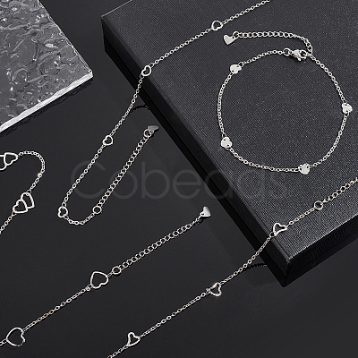 6Pcs 6 Styles 304 Stainless Steel Cable Chain Anklets AJEW-UN0001-12-1