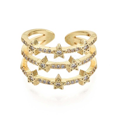 Brass Micro Pave Clear Cubic Zirconia Cuff Rings X-RJEW-S044-084-NF-1