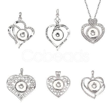 6Pcs 6 Style Alloy Rhinestone Hang Snap Base Pendants FIND-CA0006-90-1
