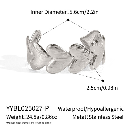 Heart 304 Stainless Steel Cuff Bangles for Women LI3169-2-1