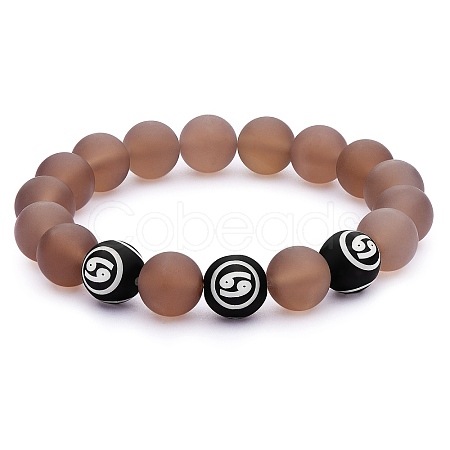 Natural Grey Agate Round Beaded Stretch Bracelet BJEW-SW00077-11-1