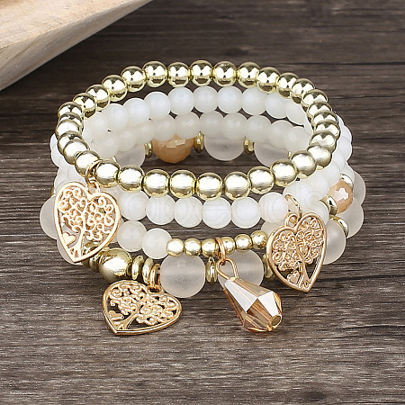 Acrylic & Glass Beaded Stretch Bracelet Sets WG37C2F-02-1
