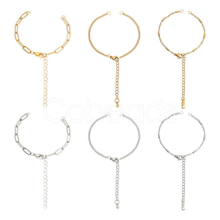 12Pcs 6 Styles 304 Stainless Steel Chain Bracelet Makings AJEW-TA0001-34-1