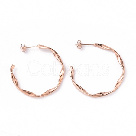 201 Stainless Steel Wave C-shape Stud Earrings with Iron Plating(IP) 304 Stainless Steel Pins EJEW-G298-04RG-1