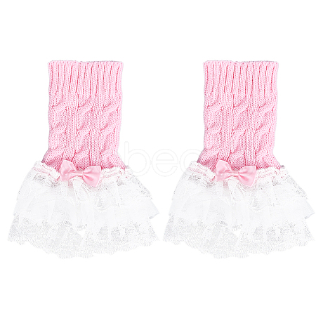 Bowknot Cotton Womens Knitting Floral Lace Wrist Cuffs For Wedding Party AJEW-WH20060-34A-1