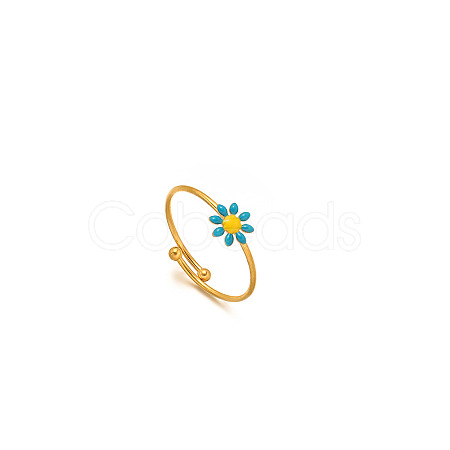 Daisy 304 Stainless Steel Enamel Open Cuff Rings for Women RJEW-M061-01G-10-1