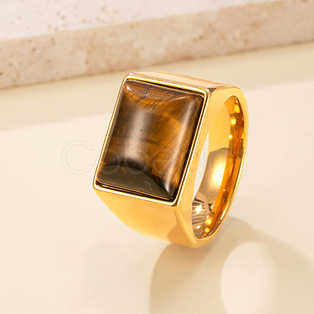 304 Stainless Steel and Natural Tiger Eye Finger Rings FS-WGCBD79-04-1
