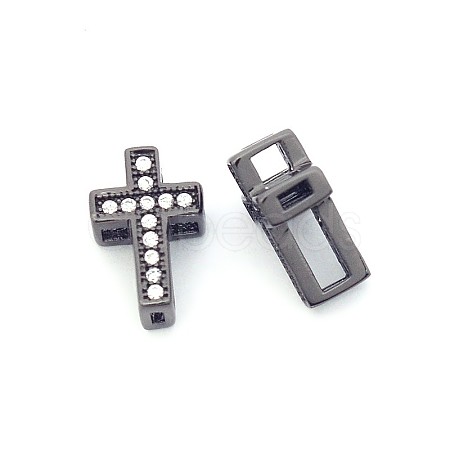 Fashionable Hollow Cross Brass Micro Pave Cubic Zirconia Beads ZIRC-N002-80B-1