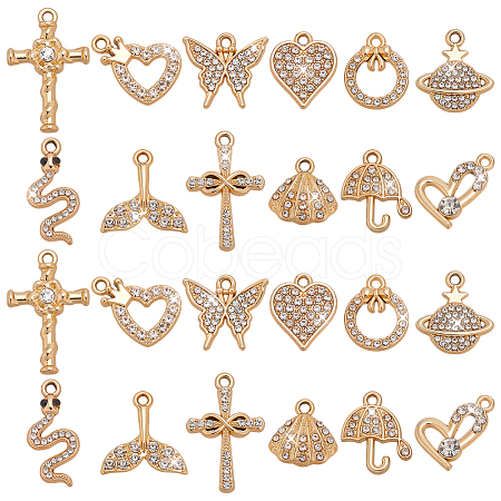 24Pcs 12 Styles Alloy Crystal Rhinestone Pendants FIND-WR0012-69-1