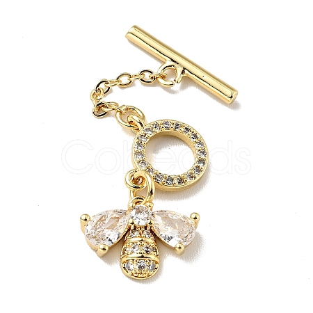 Rack Plating Brass Micro Pave Clear Cubic Zirconia Toggle Clasps X-KK-E034-35G-1