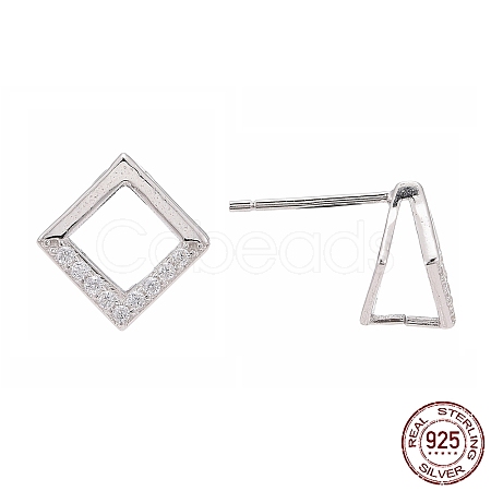 Rhodium Plated 925 Sterling Silver Stud Earring Findings X-STER-F048-28P-1