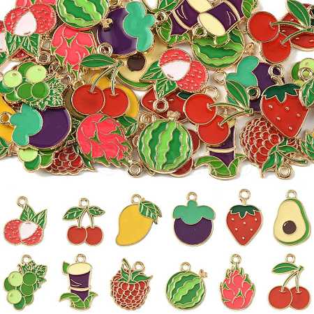 36Pcs 12 Styles Fruits Alloy Enamel Pendants FIND-FS0005-12-1