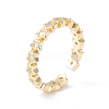 Clear Cubic Zirconia Star Cuff Ring X-KK-D067-34G-RS-1