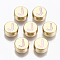 Alloy Enamel Beads, Cadmium Free & Lead Free, Flat Round with Initial Letters, Light Gold, Pearl Pink, Letter.J, 8x4mm, Hole: 1.5mm