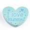 Natural Wood Beads, Dyed, Heart with Word I Love Mummy, For Mother's Day Jewelry Making, Medium Aquamarine, 23x29x7mm, Hole: 2.5mm