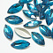 Pointed Back Glass Rhinestone Cabochons, Back Plated, Faceted, Horse Eye, Capri Blue, 12x6x3.5mm