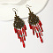 Antique Bronze Iron Chandelier Earrings, Synthetic Gemstone Beaded Tassel Earrings, FireBrick, 100mm