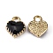 Alloy Enamel Charms, Cadmium Free & Lead Free, Heart, Light Gold, Black, 8x7.5x2.5mm, Hole: 1.5mm