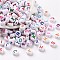 Opaque White Acrylic Beads, Flat Round with Mixed Color Letter, Letter, 7x3.5mm, Hole: 1.2mm, about 4000pcs/500g