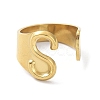 Real 18K Gold Plated 304 Stainless Steel Initial Letter Open Cuff Rings RJEW-L109-007G-S-2