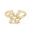 Clear Cubic Zirconia Clover & Leaf Open Cuff Ring RJEW-E072-07G-2