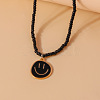 Alloy Enamel Smiling Face Pendant Glass Seed Beaded Necklaces for Women FS-WGD322E-04-1