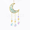 Natural Fluorite Chips Moon Pendant Decoration DJEW-PW0019-13C-1