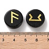 Brass Elder Futhark Alphabet Engraved Symbol Flat Round Natural Obsidian Rune Stones G-I373-01H-3