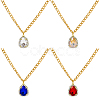 4Pcs 4 Colors Brass Rhinestone Teardrop Pendant Aluminum Chain Necklaces for Women NJEW-HY0001-33-1