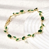 Leaf Brass Micro Pave Cubic Zirconia Link Chain Bracelets for Women BJEW-D455-01G-06-3