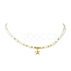 Ocean Brass Pave Clear Cubic Zirconia Sea Animals Pendant Natural Shell and Glass Seed Beaded Necklaces for Women NJEW-JN06345-5