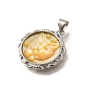 Brass Pave Natural Yellow Shell Carved Cat Pendants KK-Z091-08P-01-2