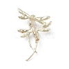 Rhinestone Dragonfly Brooch Pin with Plastic Pearl Beaded JEWB-M026-03G-2