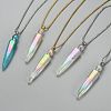 Electroplate Natural Quartz Crystal Perfume Bottle Pendant Necklaces NJEW-I239-01-1